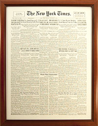 Newspaper Display Picture Frame. New York Times Cover Reprint. Frame #695 Cherry 1 3/8"