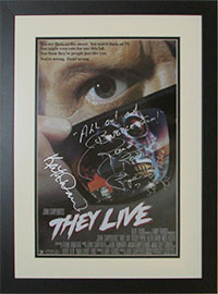 Original poster from the 1988 movie They Live, signed by the stars Keith David, Roddy Piper and Meg Foster