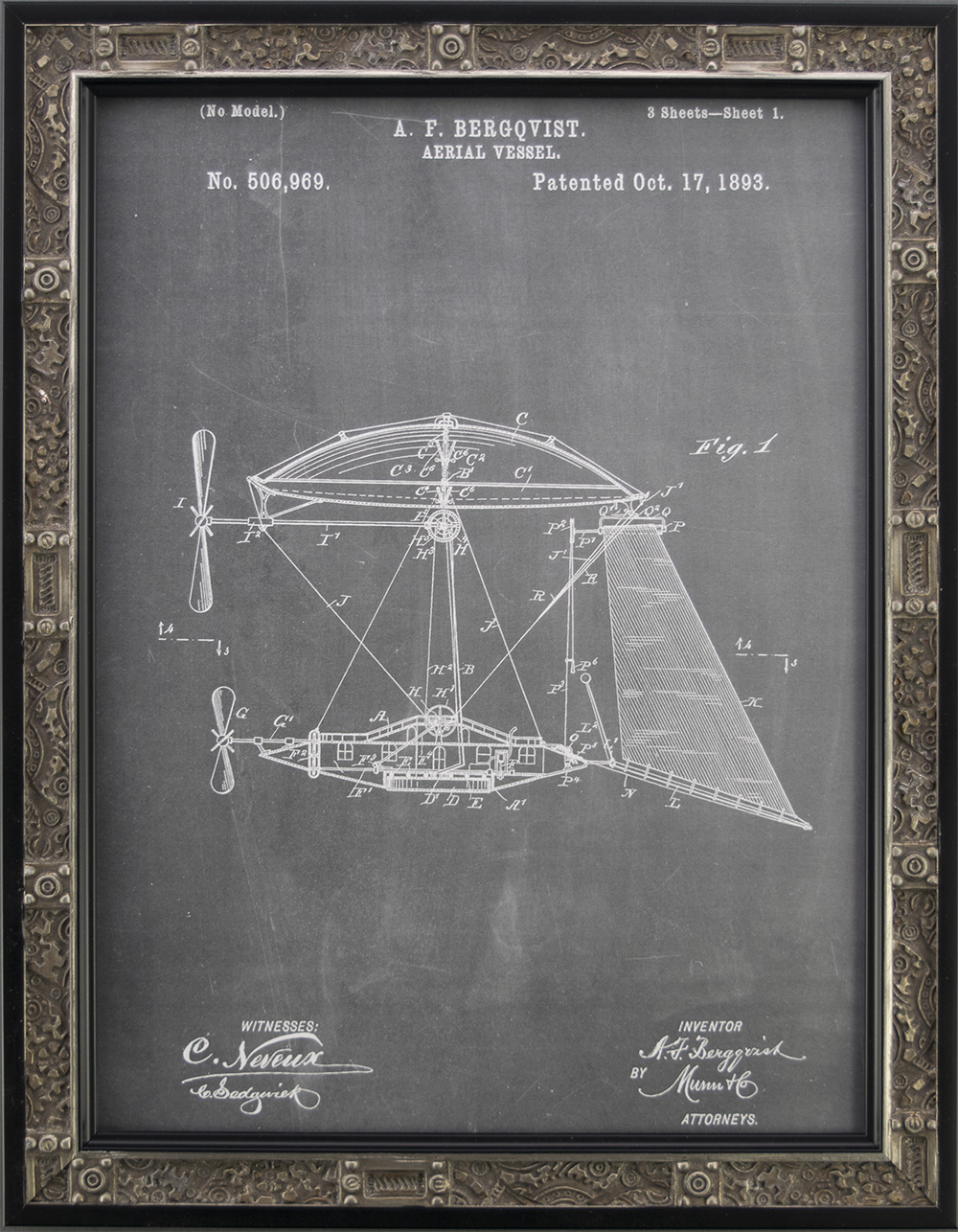 Steampunk Picture Frame. Aerial Vessel 1893 Patent Reprint