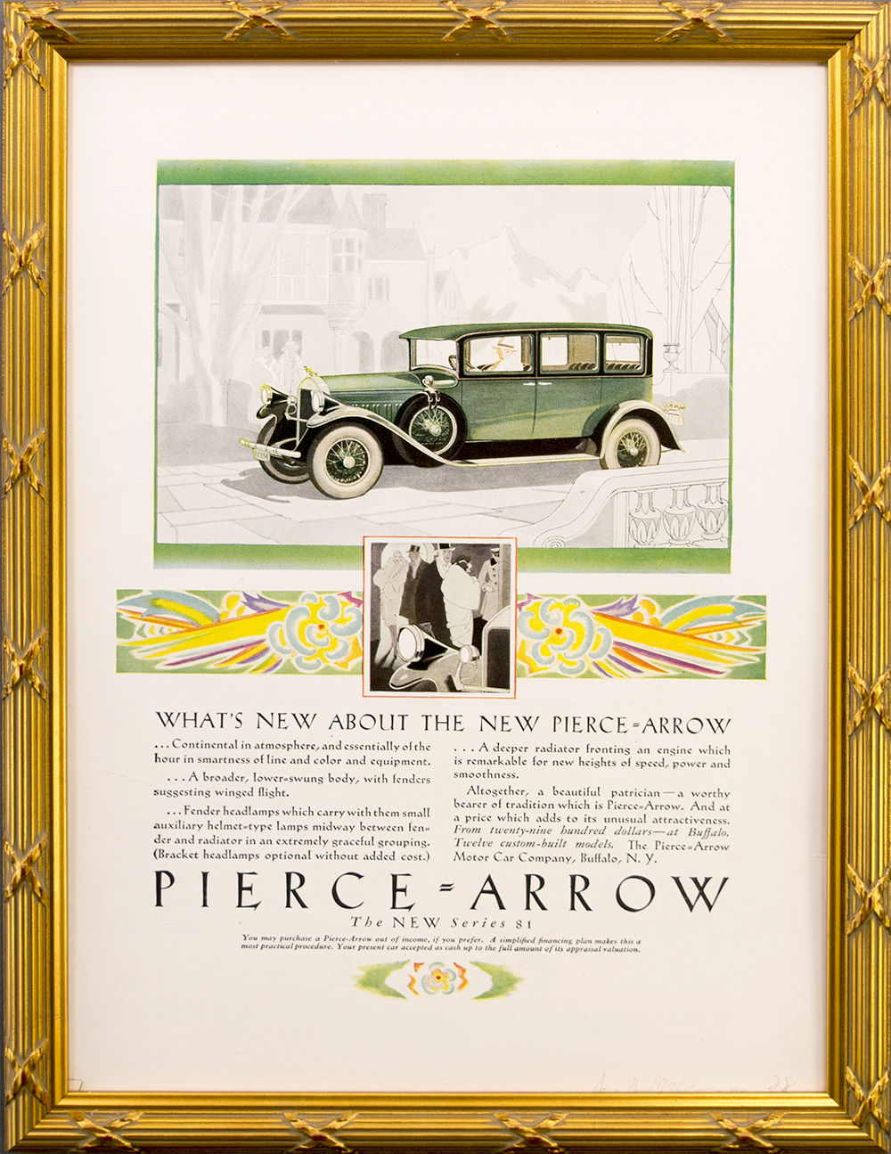 Framed 1928 Pierce Arrow Car Ad. Series 81.