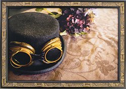 Framed SteamPunk Art Picture Frame. Top Hat With Goggles.