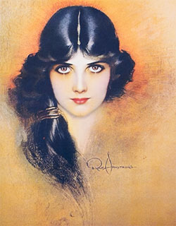 Framed Rolf Armstrong pin-up Reprint Lady w/Black Hair