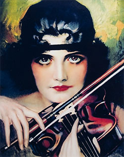 Framed Rolf Armstrong pin-up Reprint lady w/Violin