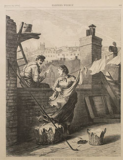 Framed 1872 Harpers Weekly; Love on the Rooftop NYC