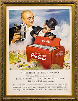 Framed 1950 Edgar Bergen with Charlie McCarthy Coke Ad