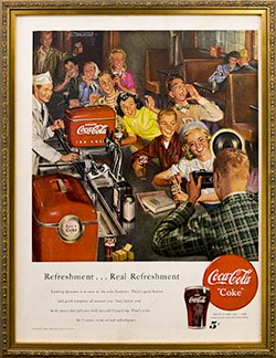 Framed 1950 Coca Cola Ad. Refreshment, Real Refreshment. 