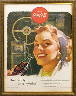 Framed 1953 Coca Cola Ad. Drive Safely Drive Refreshed