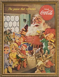 Framed 1953 Coca Cola Ad. Santa - The Pause That Refreshes. 