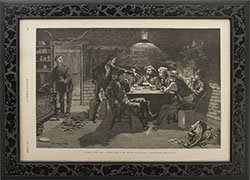 Framed 1887 Remington print Harpers Weekly; A Quarrel Over Cards